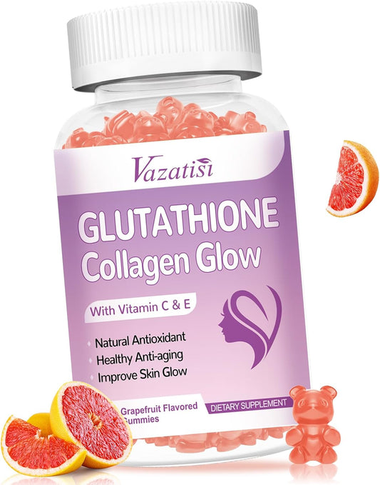 Vazatisi Glutathione Collagen Gummies with Vitamin C & E, Anti-Aging Supplement for Women, Grapefruit Flavor - 60 Count