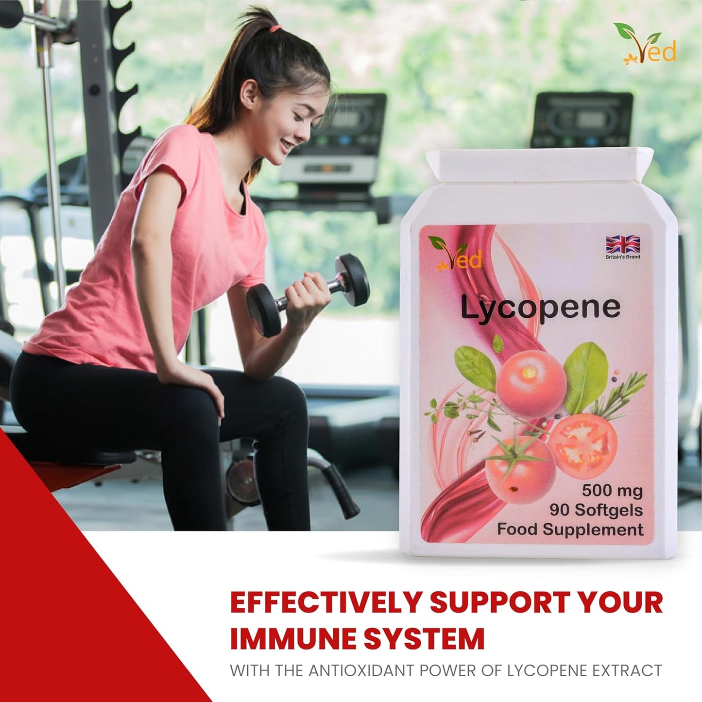 Ved Lycopene Softgel Supplement 500mg x 90, 12 Months Supply, Non-GMO, Energy Balance Support (Pack of 4)