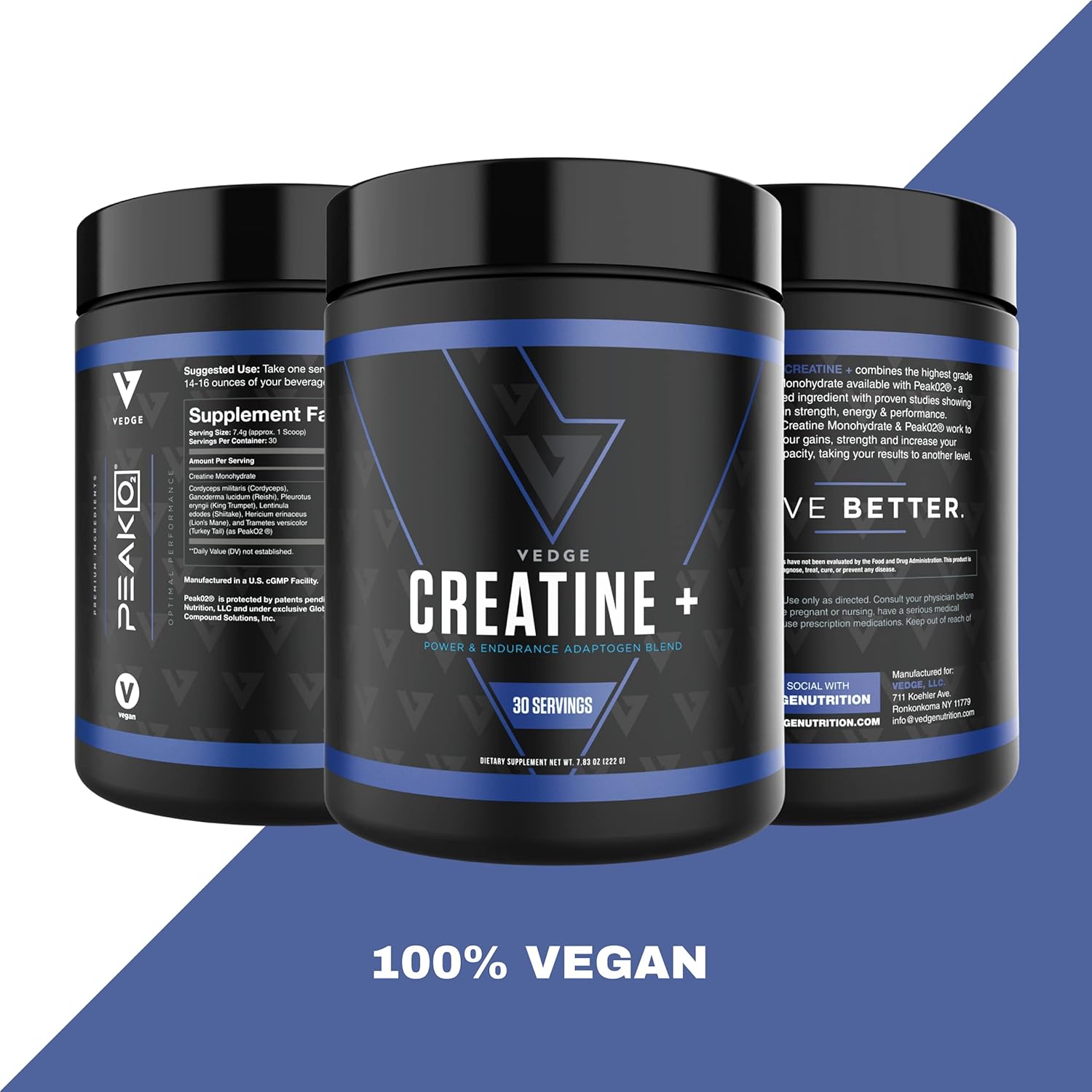 Vedge Nutrition Creatine +: Vegan Plant-Based Powder for Energy and Performance, 30 Servings.