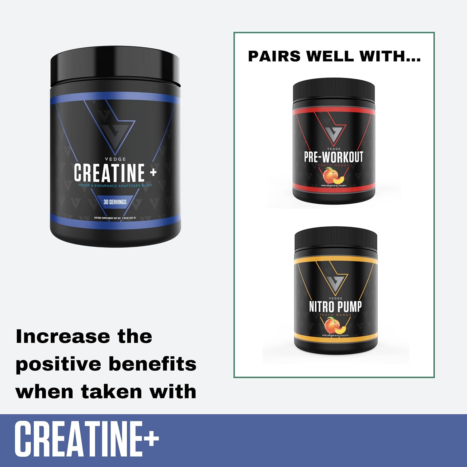 Vedge Nutrition Creatine +: Vegan Plant-Based Powder for Energy and Performance, 30 Servings.