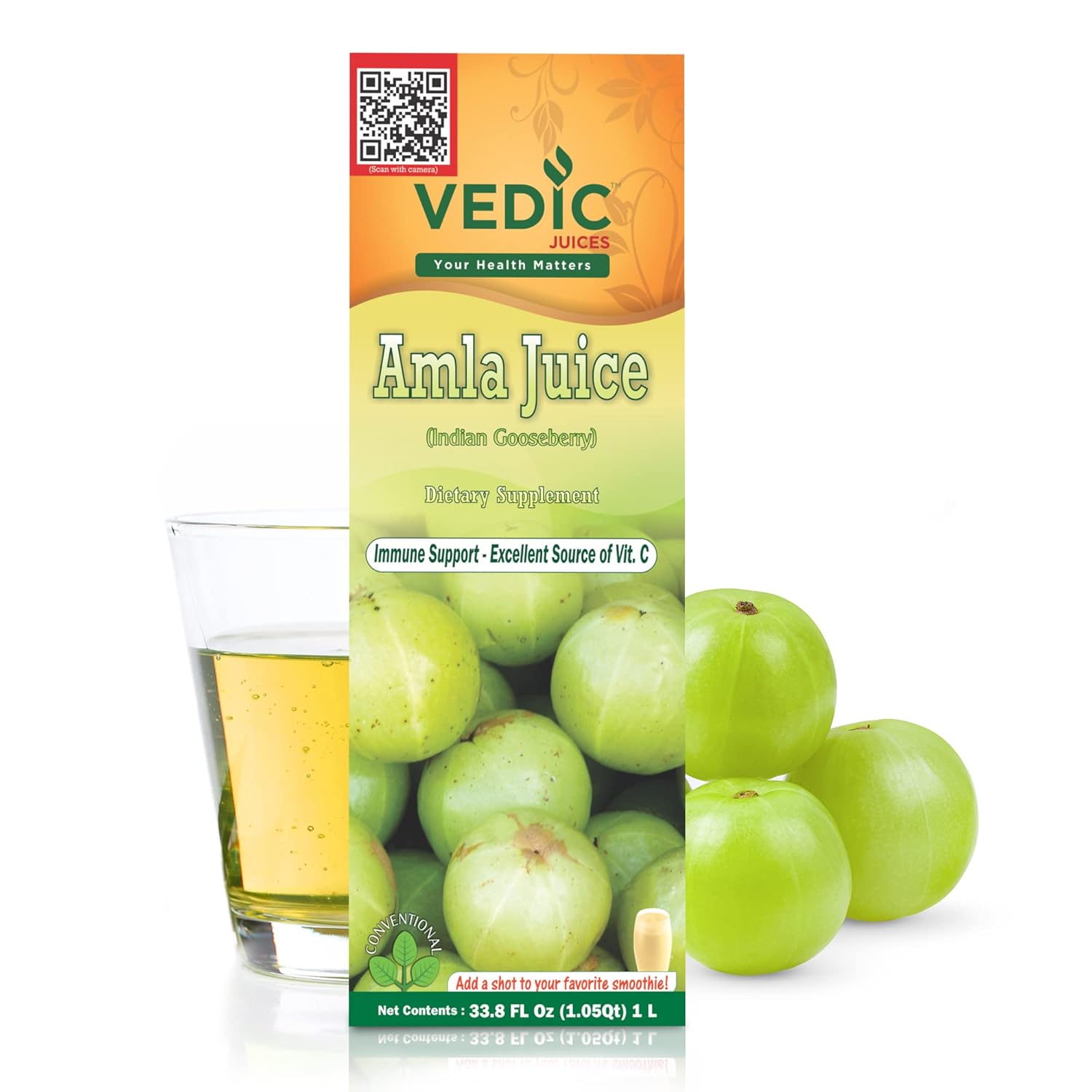 Vedic Juices Amla Juice: Indian Gooseberry Supplement for Gut Health, Hair Growth - 1 Liter