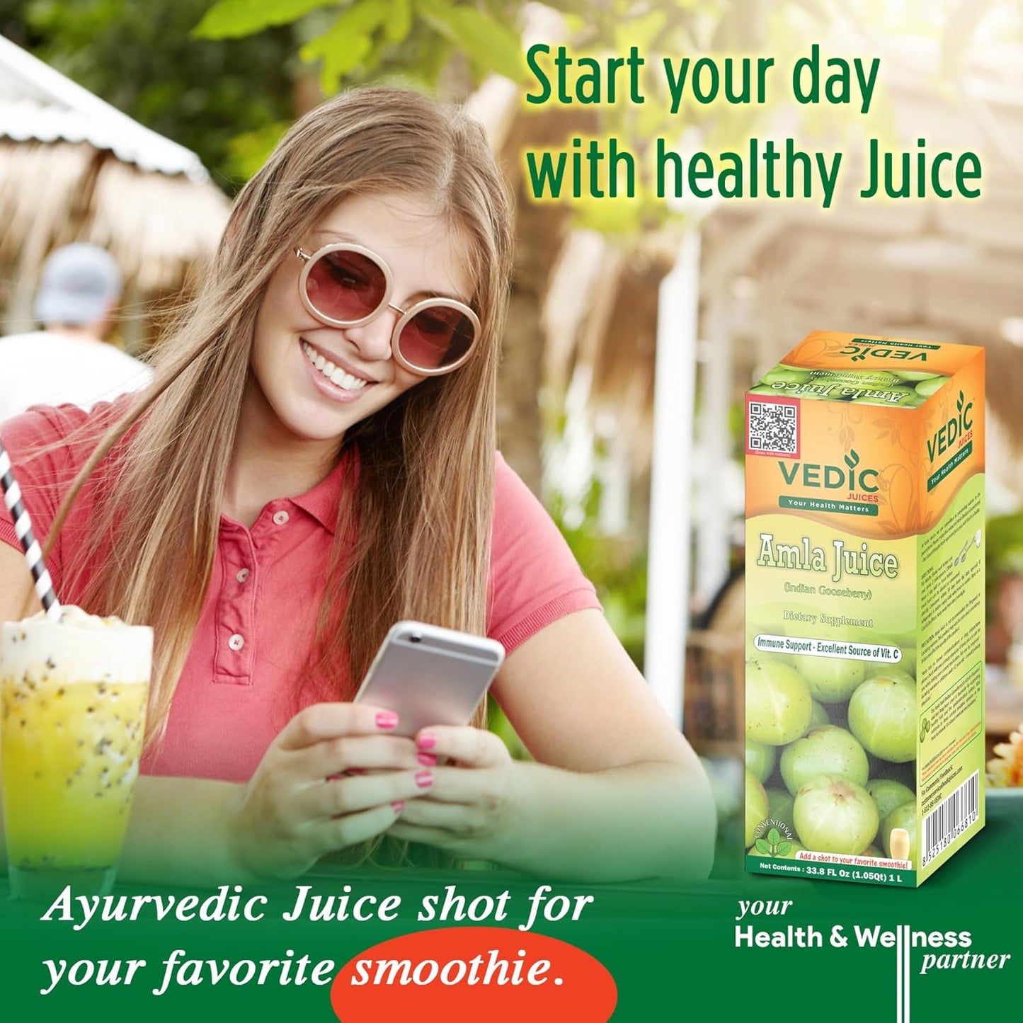 Vedic Juices Amla Juice: Indian Gooseberry Supplement for Gut Health, Hair Growth - 1 Liter