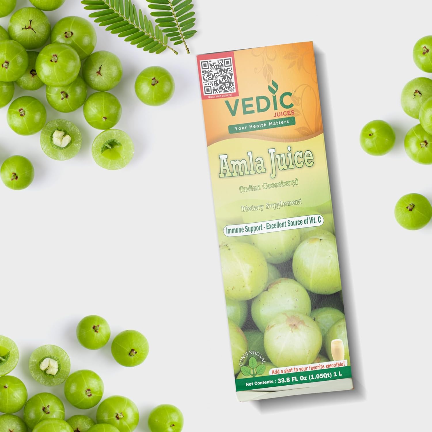 Vedic Juices Amla Juice: Indian Gooseberry Supplement for Gut Health, Hair Growth - 1 Liter