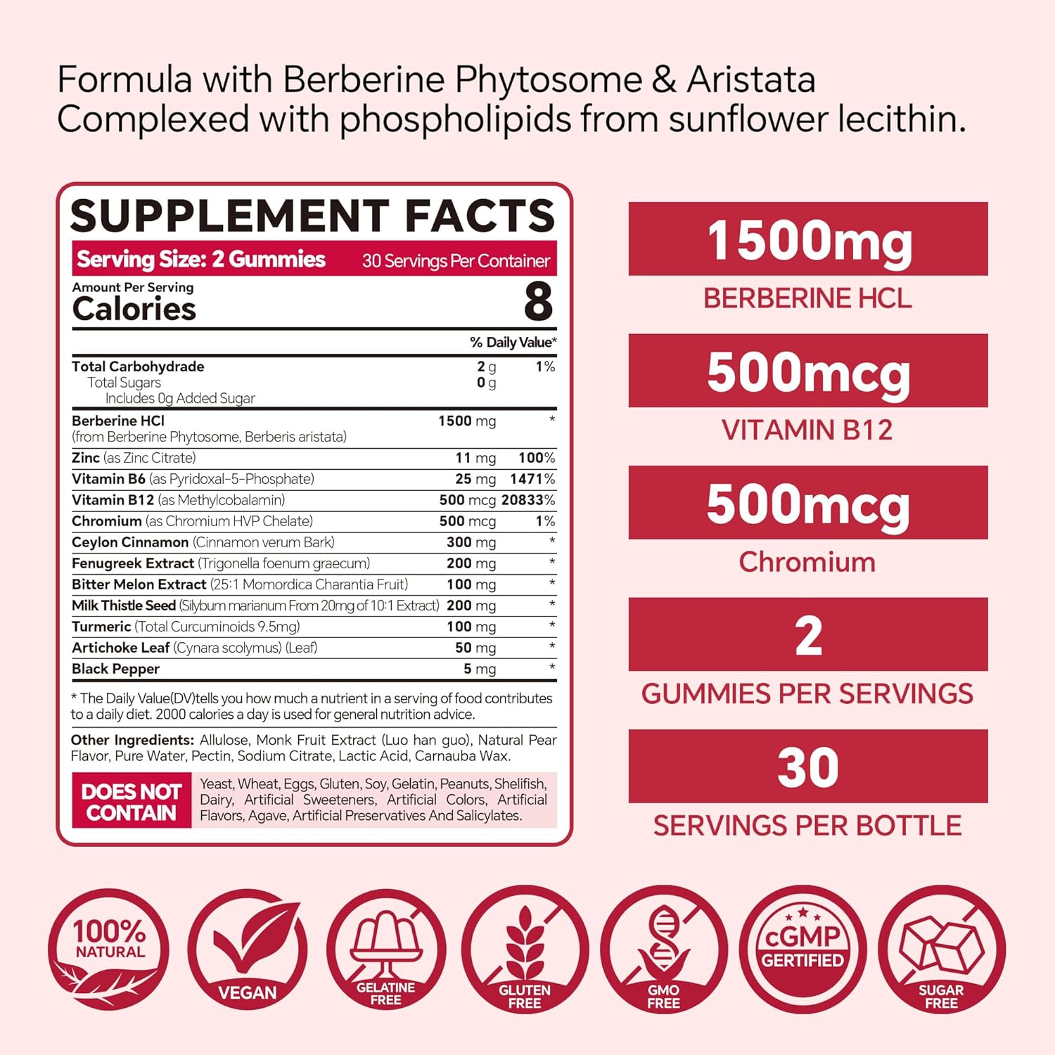 VEETAGYO 1500mg Berberine Supplement with Ceylon Cinnamon, Chromium, Turmeric, and Fenugreek Gummies - Supports Balanced Metabolism - 120 Count
