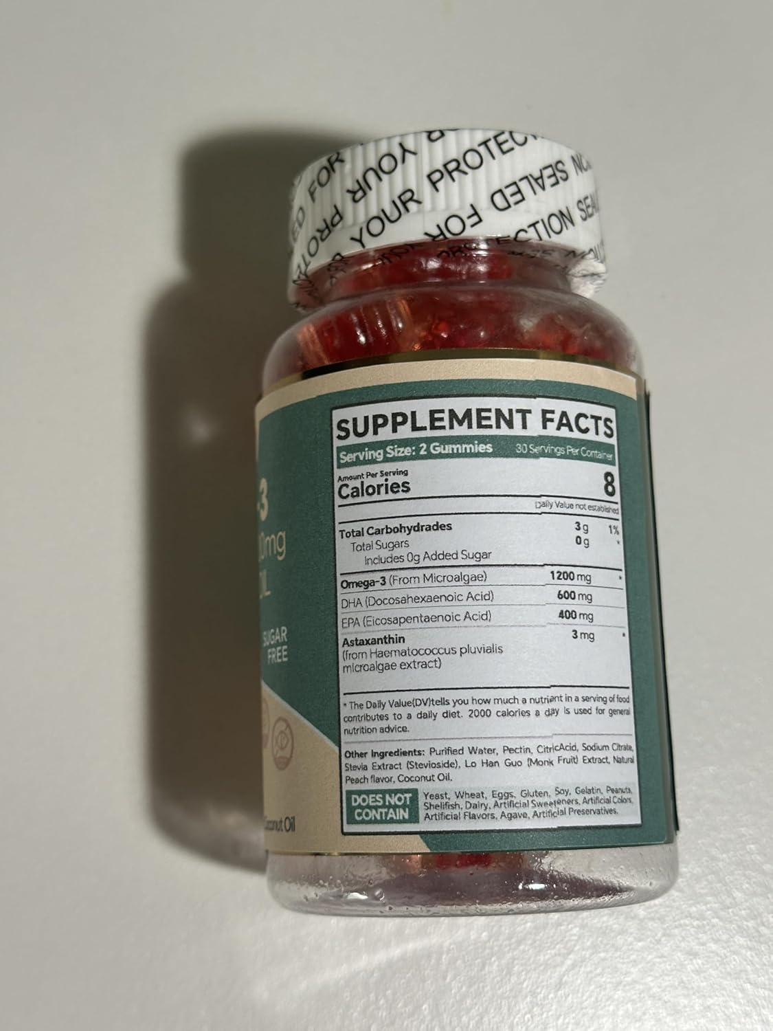 VEETAGYO Vegan Omega 3 Gummies 1200mg - Dual Layer Algae Supplement with DHA 600mg, EPA 400mg, Astaxanthin - Sugar Free - 60 Count
