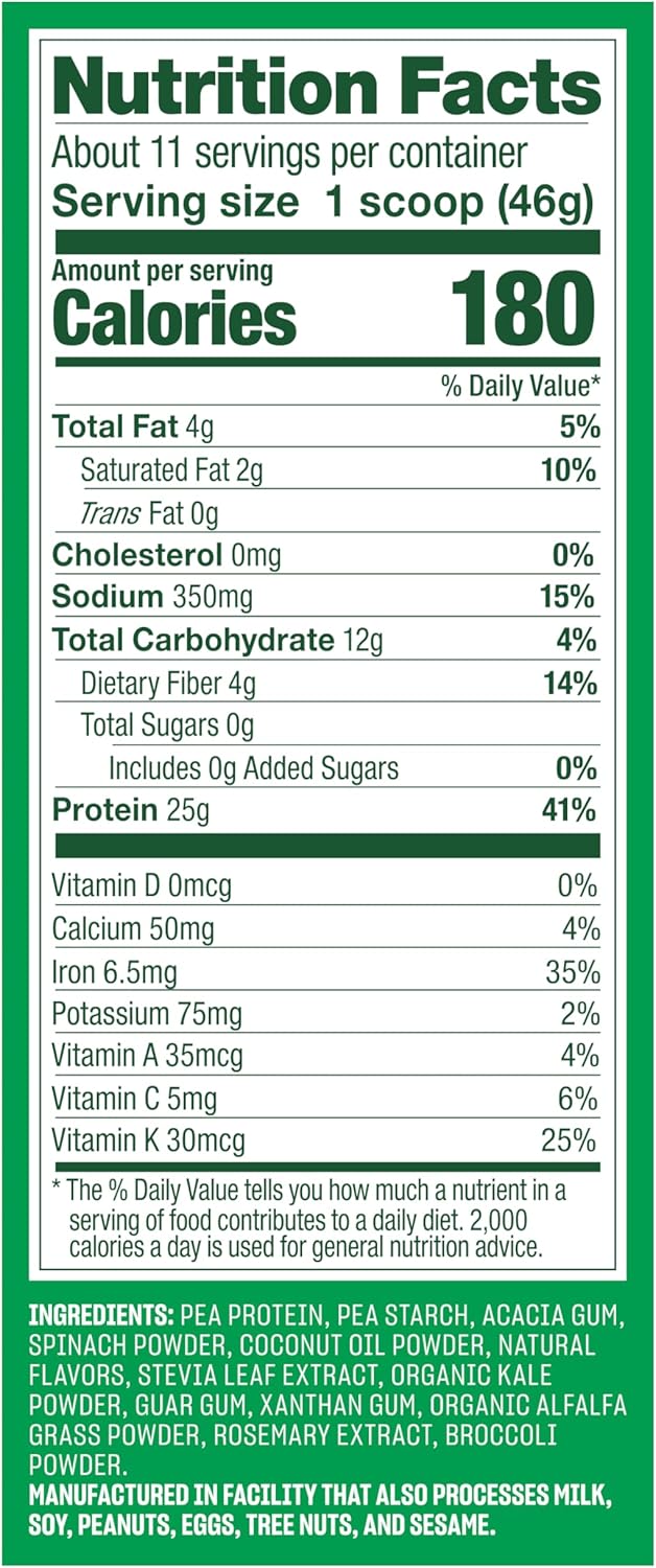 Vega Creamy Vanilla Protein Powder - 1.2lbs, 25g Plant-Based Protein, Non-GMO, Vegan, Pea Protein - 11 Servings