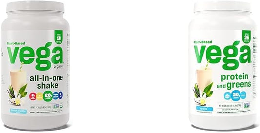 Vega Organic All-in-One Vegan Protein Powder with Greens, Vanilla - 20g Plant Protein & Veggies