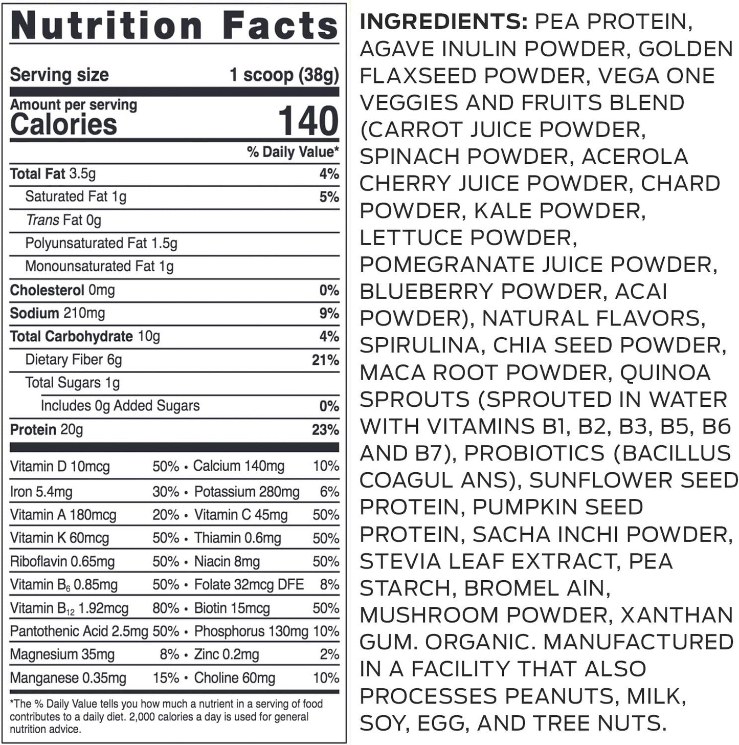 Vega Organic All-in-One Vegan Protein Powder with Greens, Vanilla - 20g Plant Protein & Veggies