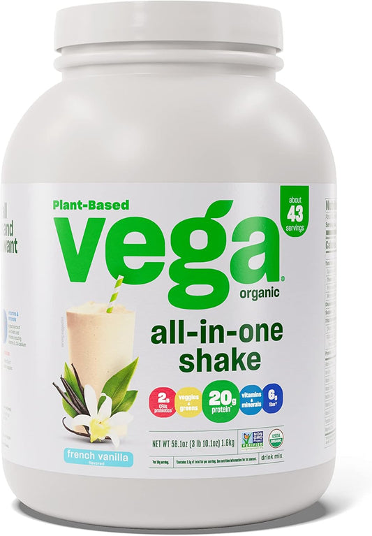 Vega Organic French Vanilla Vegan Protein Powder - 3.10lbs (Pack of 6) - Immunity Support, Superfood Ingredients, Keto Friendly - 43 Servings