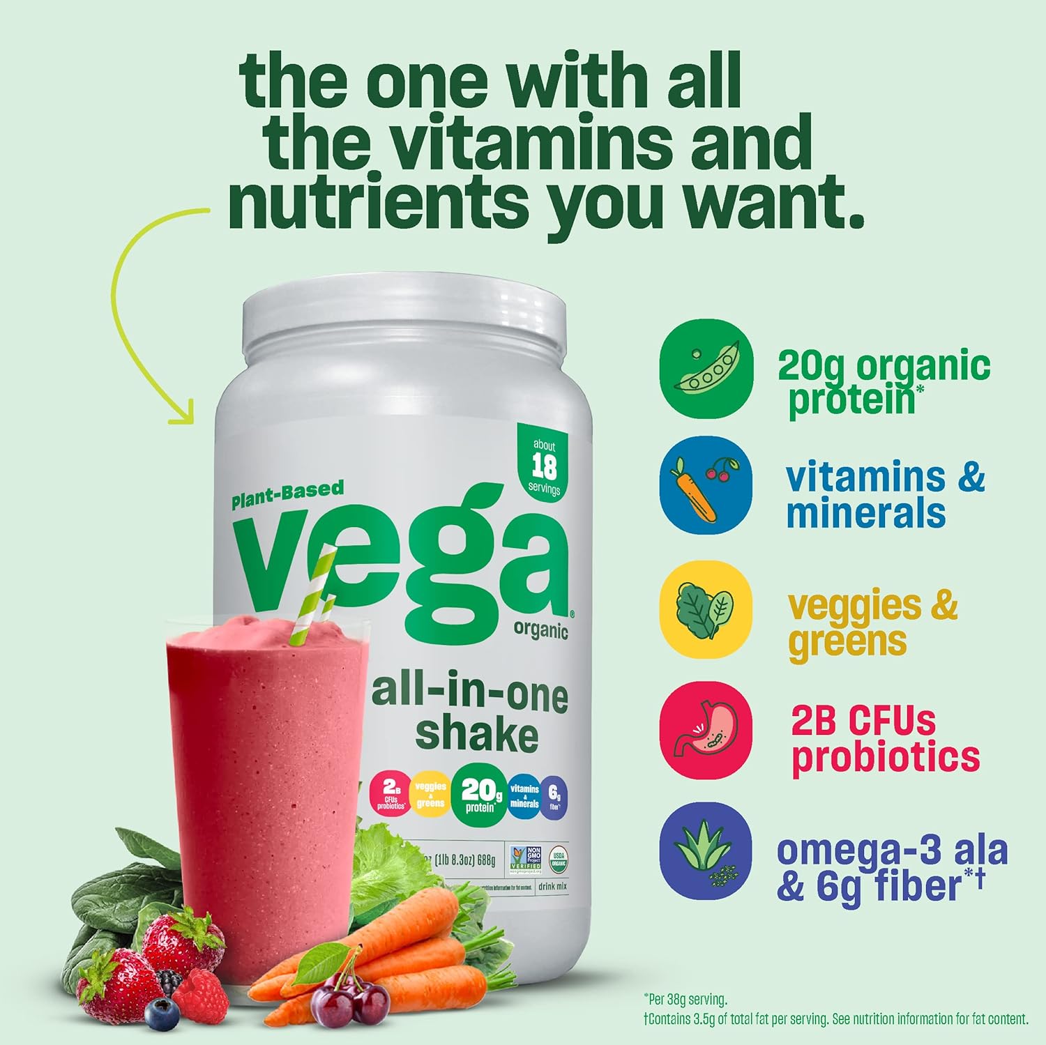 Vega Organic French Vanilla Vegan Protein Powder - Immunity Support, Superfood Ingredients, Keto Friendly, 13.5 oz