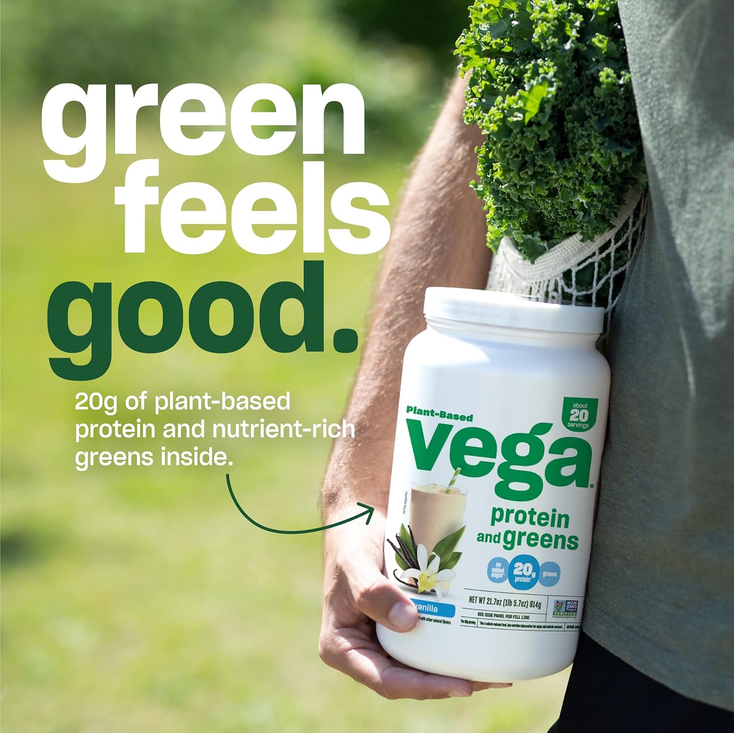 Vega Protein and Greens Coconut Almond Powder - 20g Plant Protein, Vegan, Non-GMO, Pea Protein, 1.1 lbs