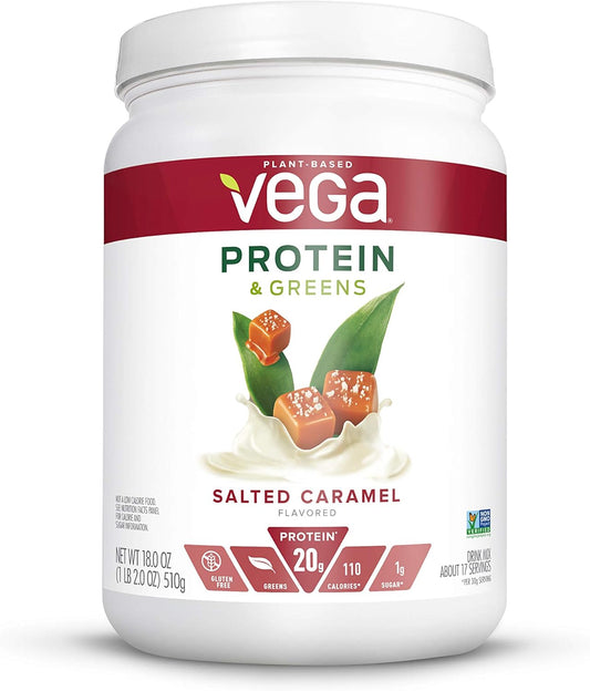 Vega Salted Caramel Protein and Greens Powder - 20g Plant Based Protein, Low Carb, Keto, Dairy & Gluten Free - Non GMO Pea Protein for Women/Men - 1.1lb (17 Servings)