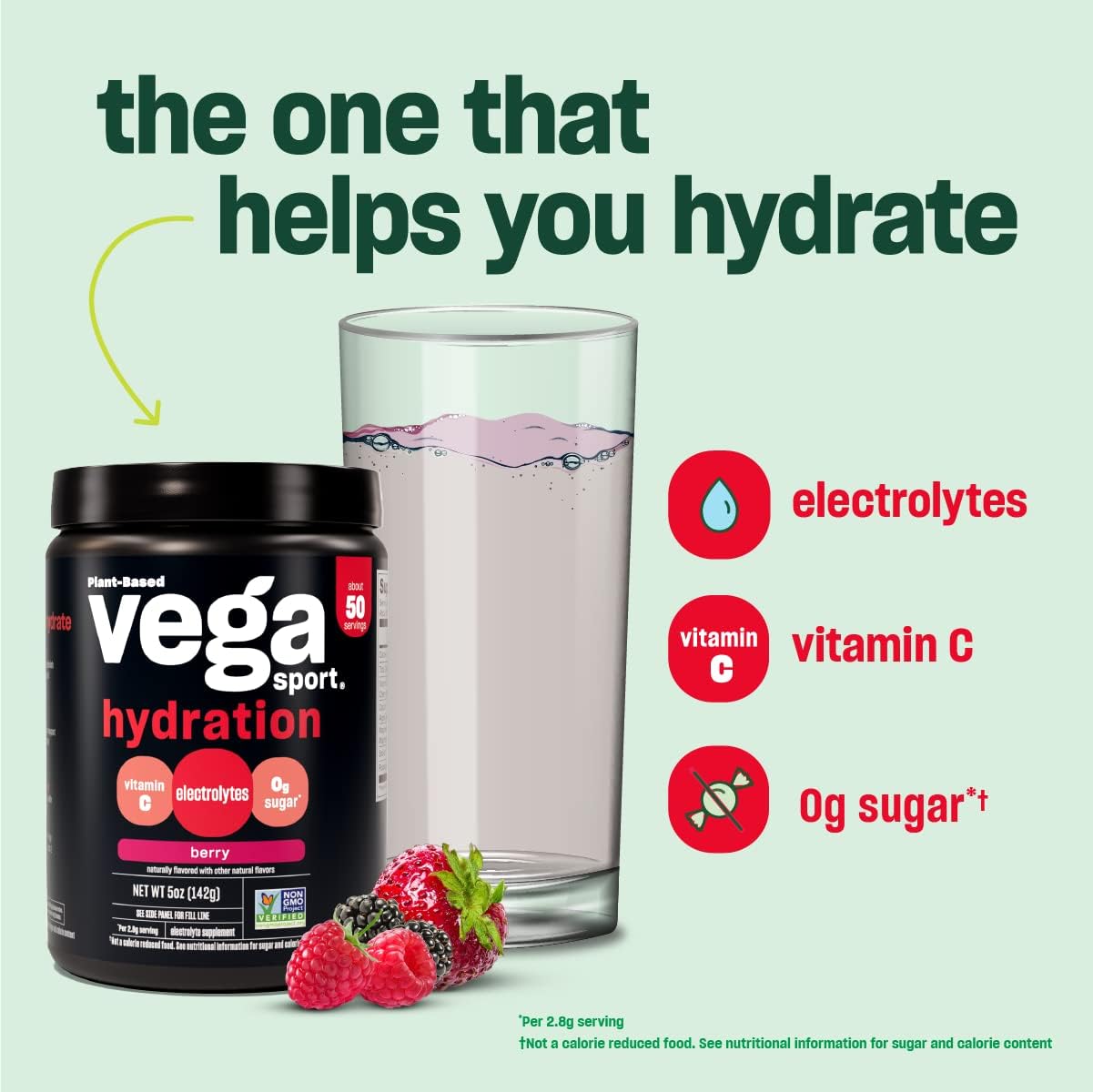 Vega Sport Hydration Electrolyte Powder, Berry Flavor - Vegan Keto Post Workout Recovery Drink with Vitamin C for Men and Women, Sugar-Free, Dairy-Free, Gluten-Free, Non-GMO - 5 oz