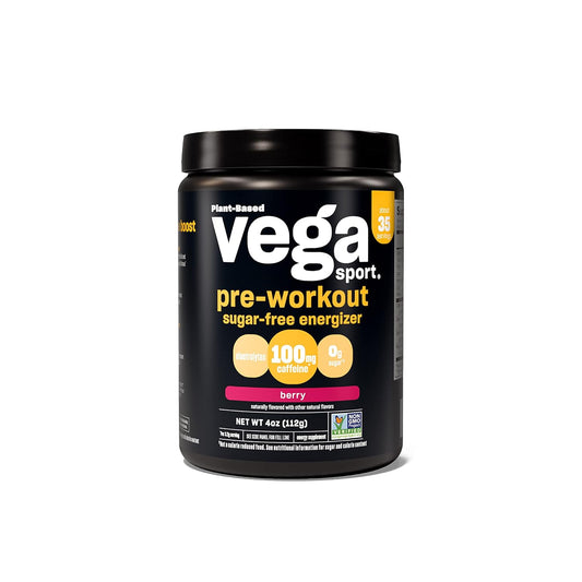 Vega Sport Sugar Free Pre-Workout Energizer, Berry Flavor - Energy Boosting Powder for Both Genders, Enhanced Focus, Electrolytes, Vegan & Keto Friendly, Gluten Free, Non GMO, 4 oz
