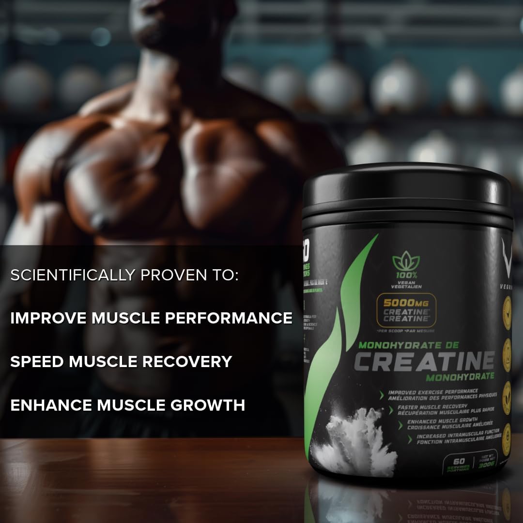 VEGAIN Micronized Creatine Monohydrate Powder - 60 Servings, Pharmaceutical Grade, Muscle Builder, Vegan, 300g