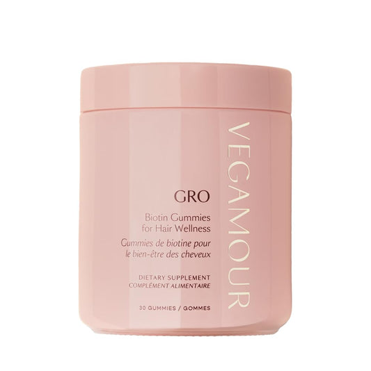 VEGAMOUR GRO Biotin Gummies: Strawberry Flavor, 5000 mcg Biotin, Hair Health Support, Vegan, 30 Ct