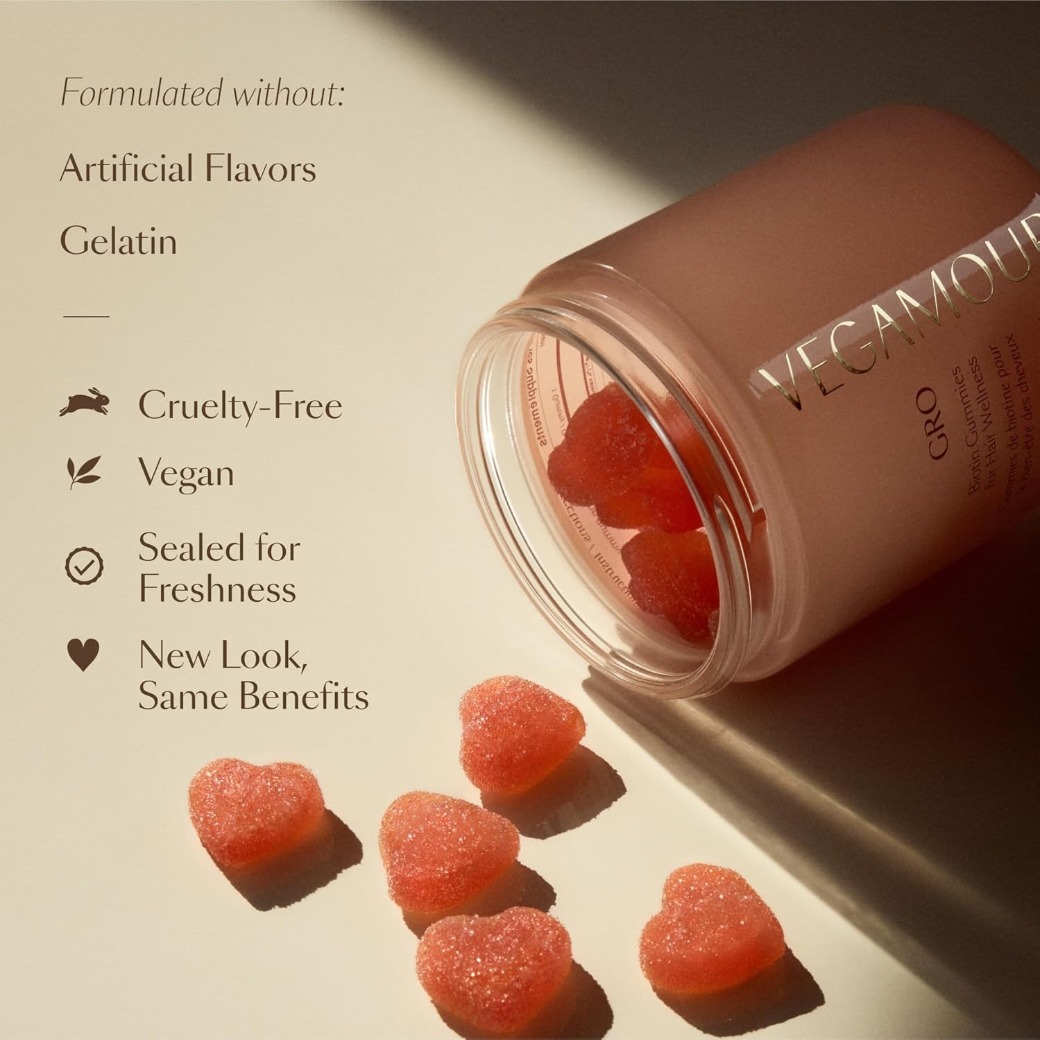 VEGAMOUR GRO Biotin Gummies: Strawberry Flavor, 5000 mcg Biotin, Hair Health Support, Vegan, 30 Ct