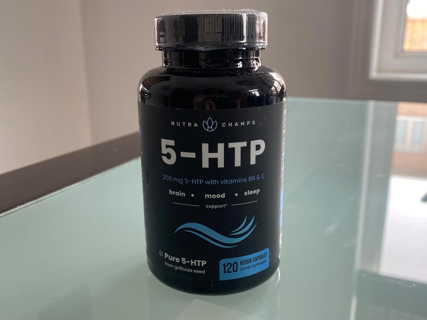 Vegan 5-HTP Capsules with Vitamin B6 & C - 120 Count, 200mg Formula