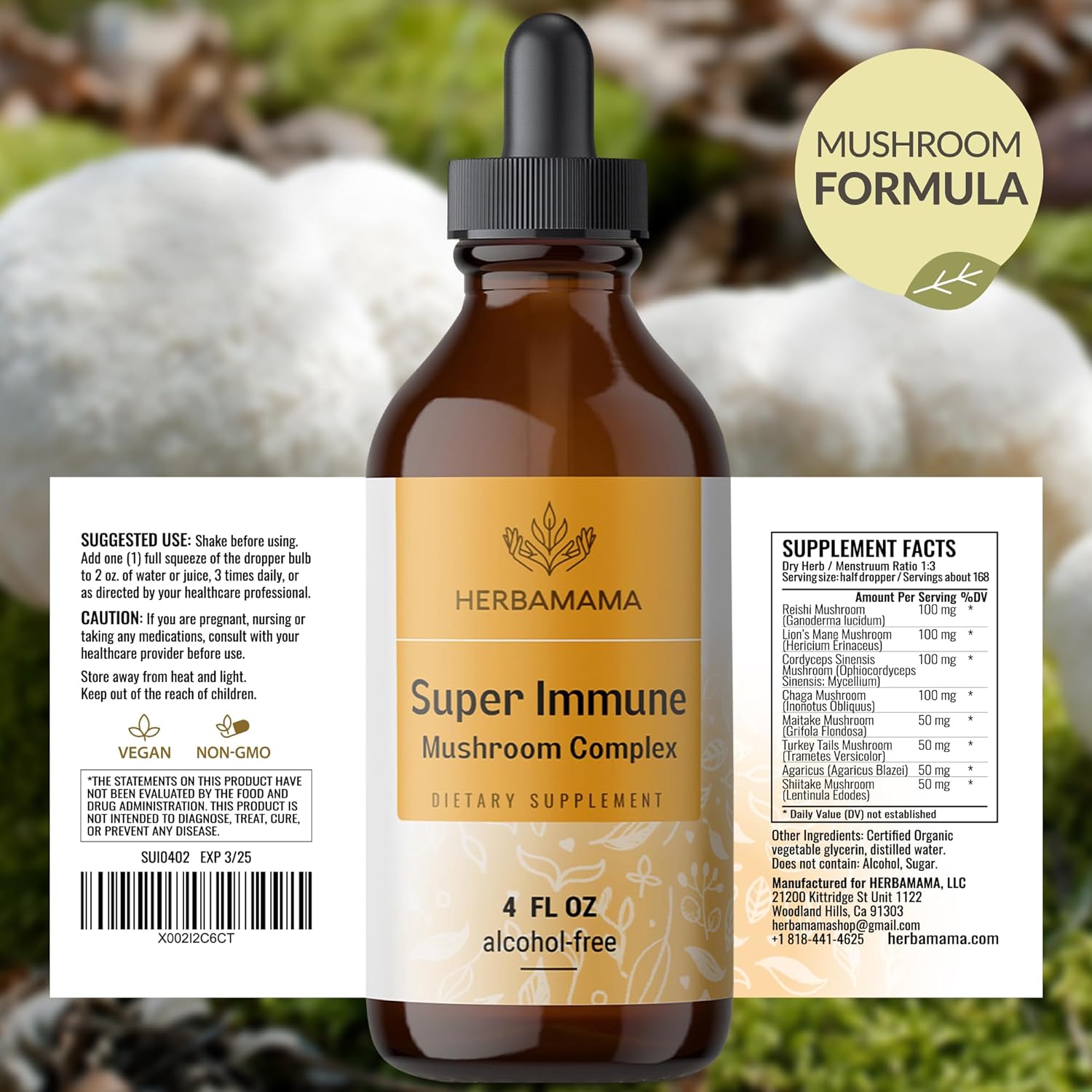Vegan 8-Mushroom Super Immune Tincture - Non-GMO Liquid Drops for Immune Support, Alcohol & Sugar-Free - 56-Day Supply
