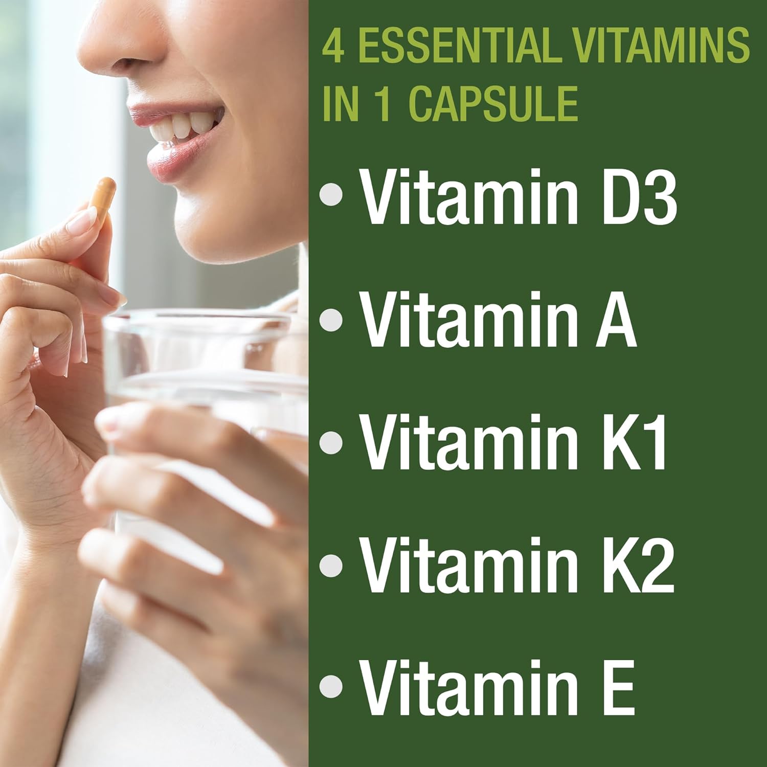Vegan ADK Vitamin Supplement for Peak Performance - Vitamin D3, K2, A, E, & K in One Capsule - Essential for Mood, Immune, Bone, Vision, Heart Health