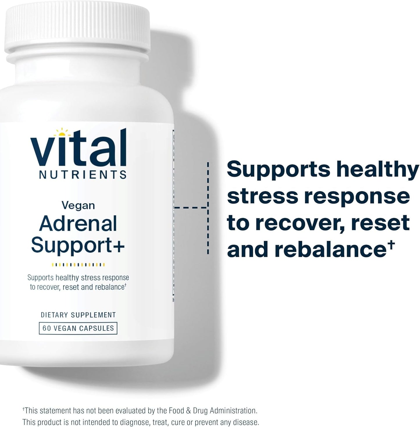 Vegan Adrenal Support + Supplement | Promotes Healthy Stress Response* | Gluten, Dairy, Soy Free | 60 Capsules