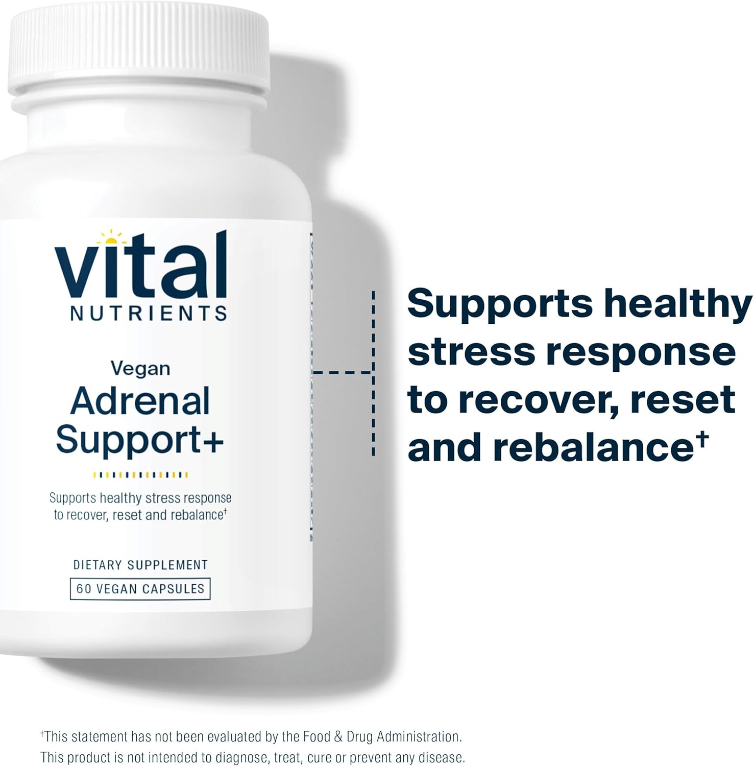 Vegan Adrenal Support + Supplement | Promotes Healthy Stress Response* | Gluten, Dairy, Soy Free | 60 Capsules