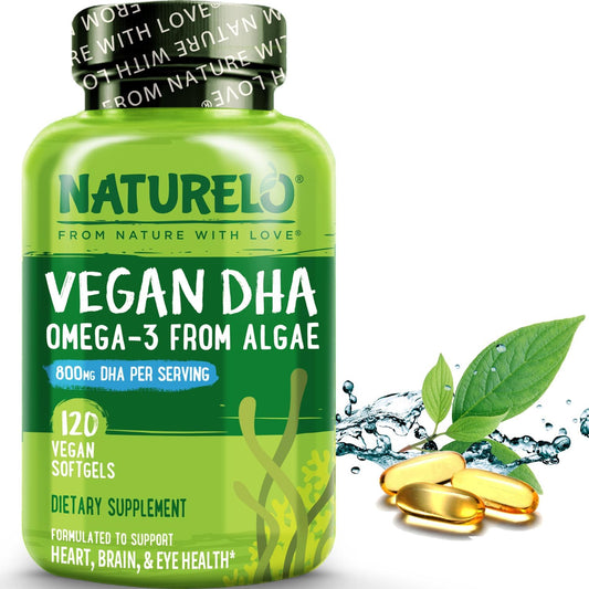 Vegan Algae DHA Omega-3 Supplement for Brain, Heart, Joint, Eye Health - Essential Fatty Acids for Women, Men, Kids - Prenatal Vitamin Complement - 120 Softgels