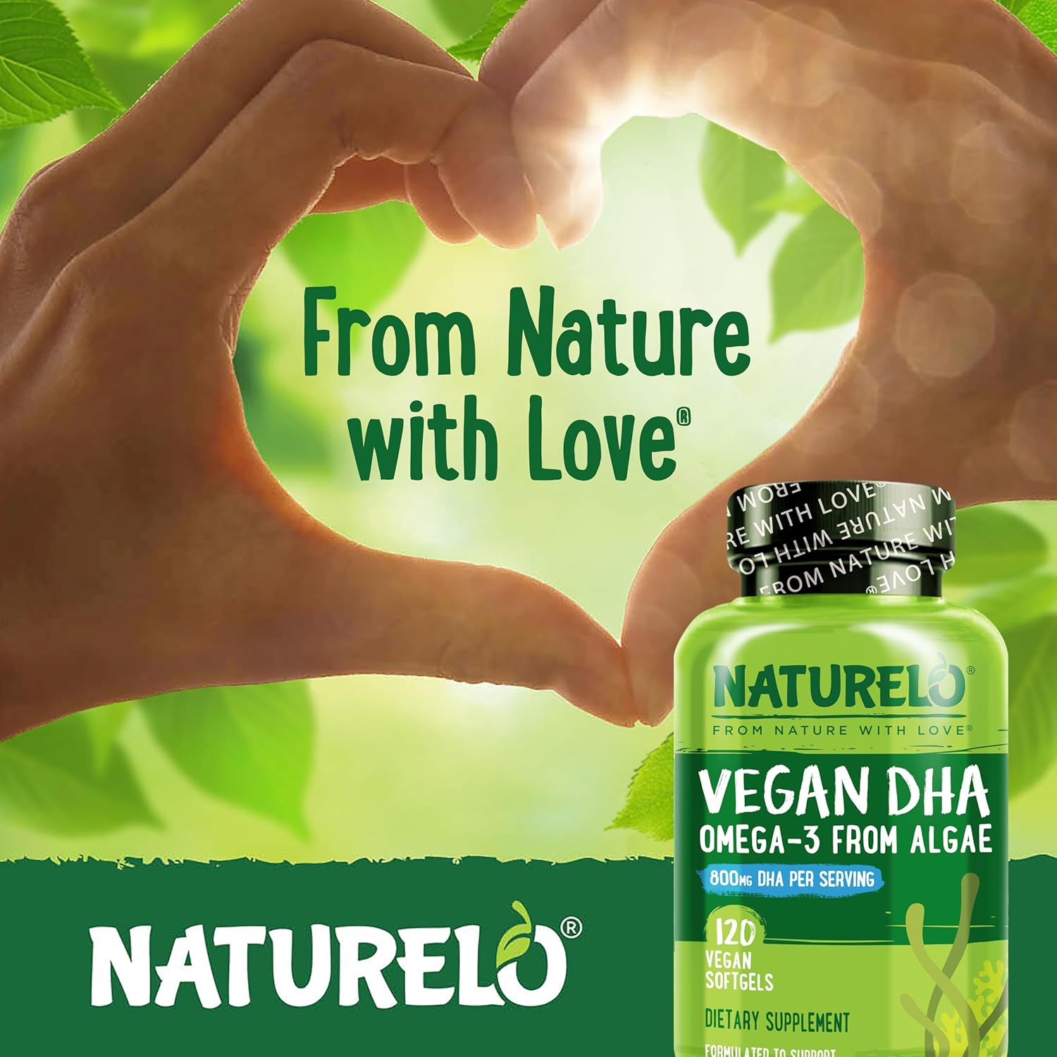 Vegan Algae DHA Omega-3 Supplement for Brain, Heart, Joint, Eye Health - Essential Fatty Acids for Women, Men, Kids - Prenatal Vitamin Complement - 120 Softgels