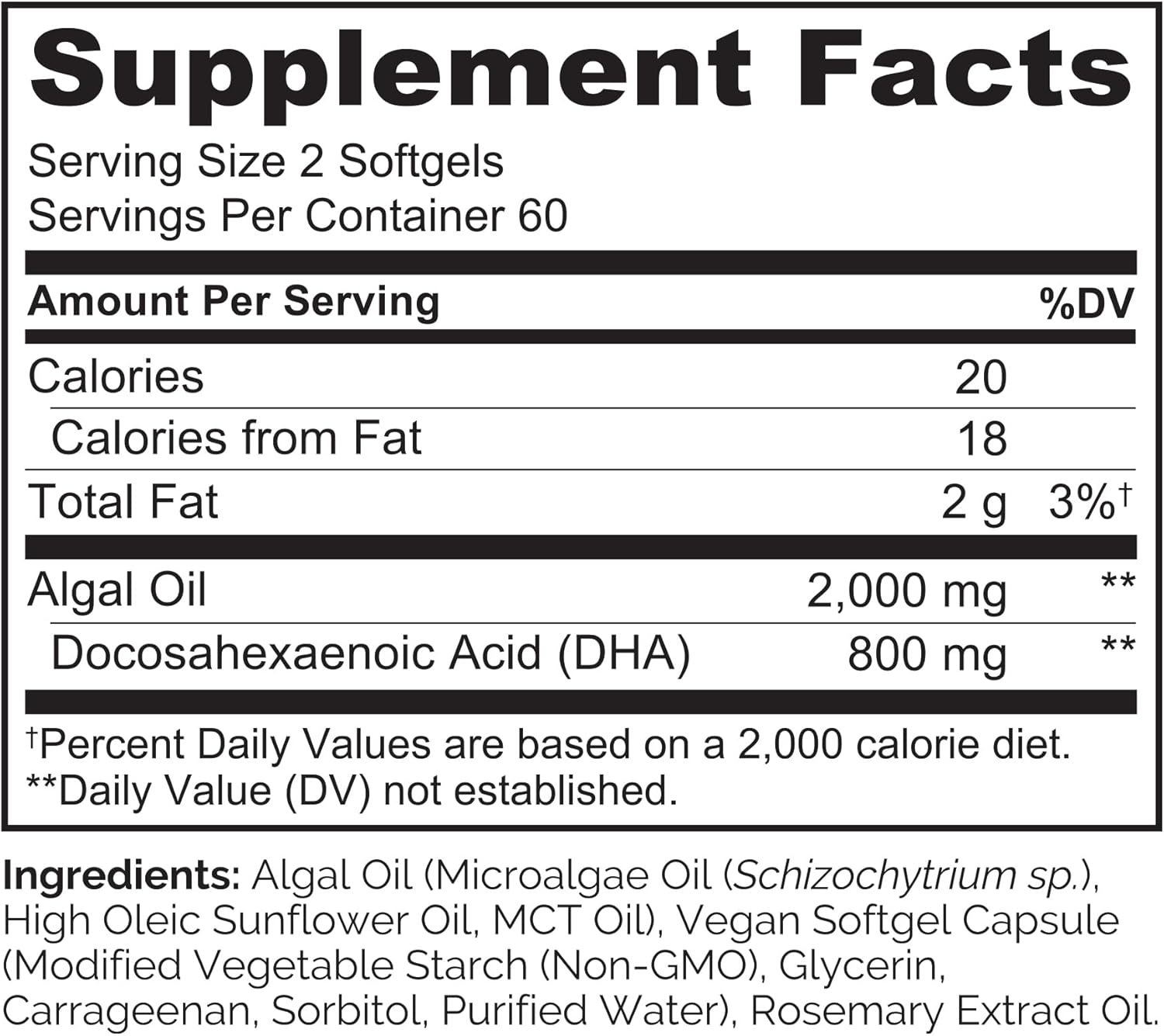 Vegan Algae DHA Omega-3 Supplement for Brain, Heart, Joint, Eye Health - Essential Fatty Acids for Women, Men, Kids - Prenatal Vitamin Complement - 120 Softgels