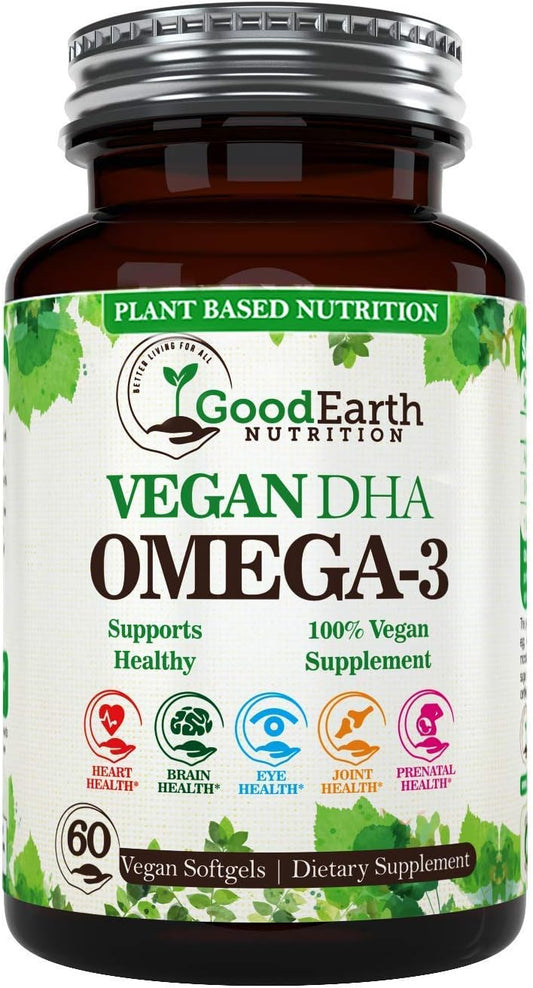 Vegan Algal Oil Supplements for Brain, Joint, Heart & Immune Support - DHA Omega 3 - Prenatal Vitamins - Burpless Algae - 60 Mini Softgels