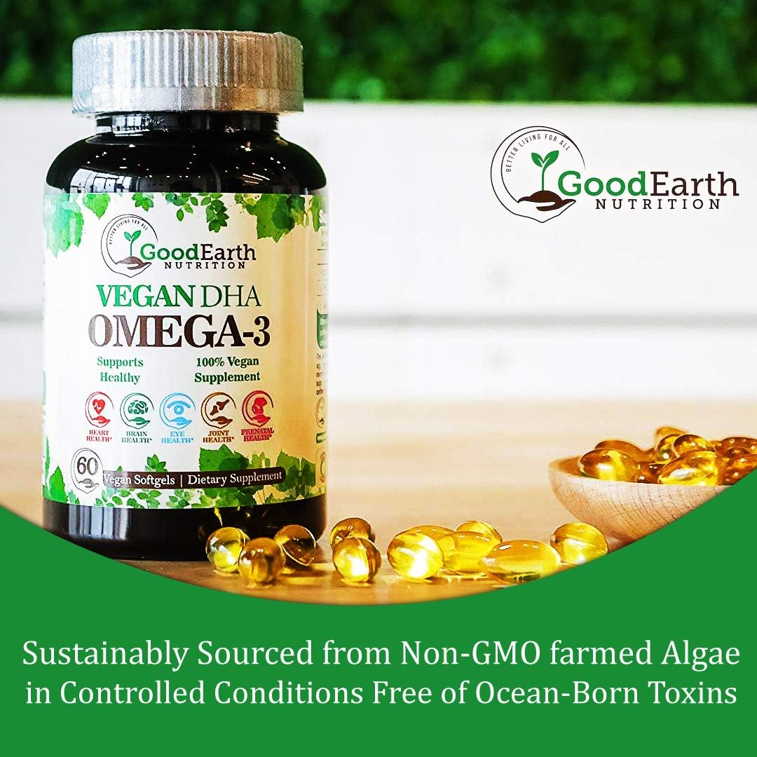 Vegan Algal Oil Supplements for Brain, Joint, Heart & Immune Support - DHA Omega 3 - Prenatal Vitamins - Burpless Algae - 60 Mini Softgels