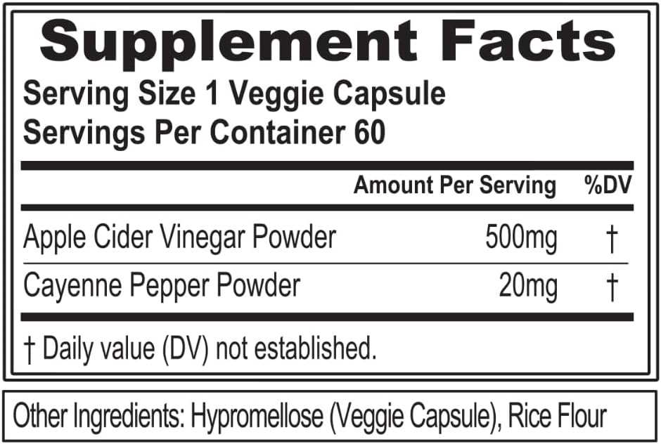 Vegan Apple Cider Vinegar Capsules with Cayenne Pepper for Detox and Weight Management - 60 Servings