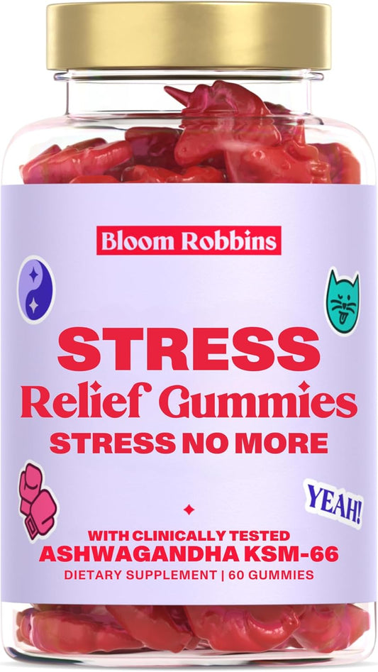 Vegan Ashwagandha Stress Relief Gummies with Lemon Balm Extract - Calm & Relax with KSM-66 - 60 Count Vegan Gummies for Anxiety Relief