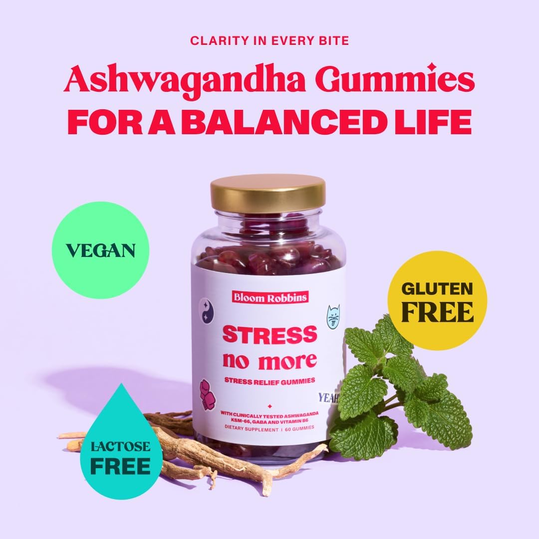 Vegan Ashwagandha Stress Relief Gummies with Lemon Balm Extract - Calm & Relax with KSM-66 - 60 Count Vegan Gummies for Anxiety Relief