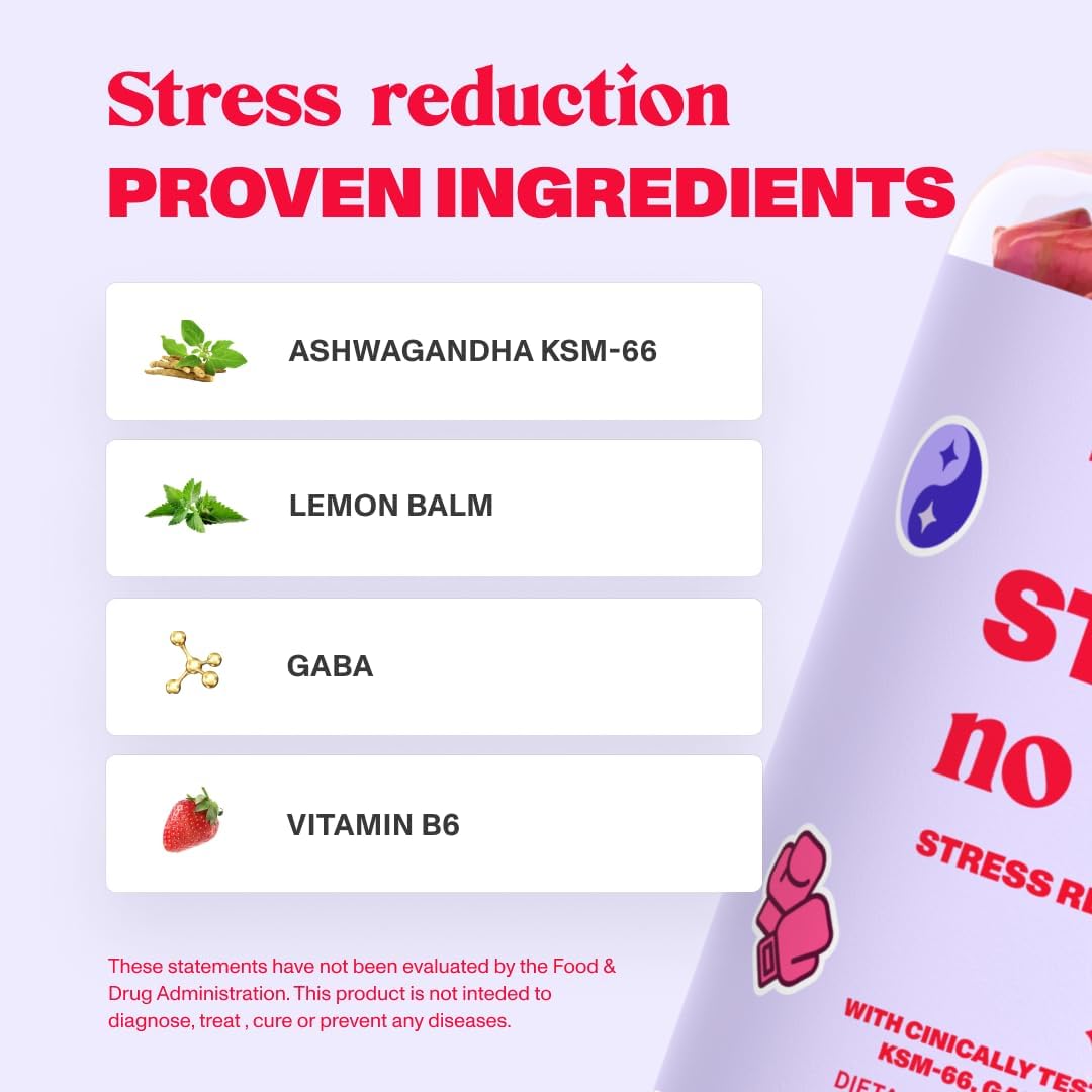 Vegan Ashwagandha Stress Relief Gummies with Lemon Balm Extract - Calm & Relax with KSM-66 - 60 Count Vegan Gummies for Anxiety Relief