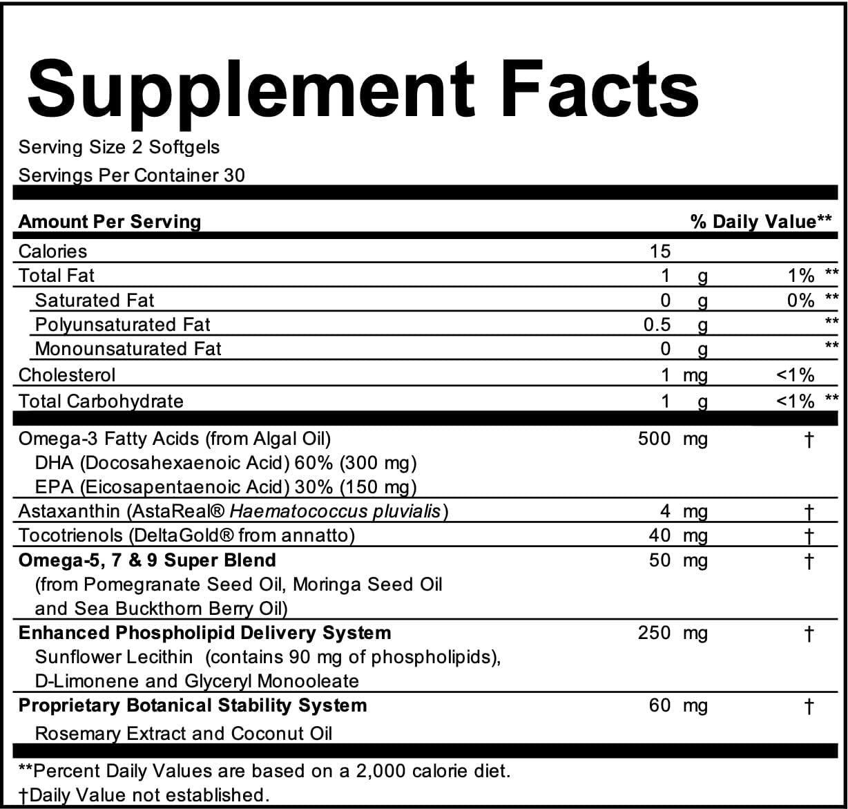 Vegan AstaMatrix® Algal Omega 3 DHA EPA with Astaxanthin Phospholipids | 60 Vegan SoftGels for Heart Health and Brain Function