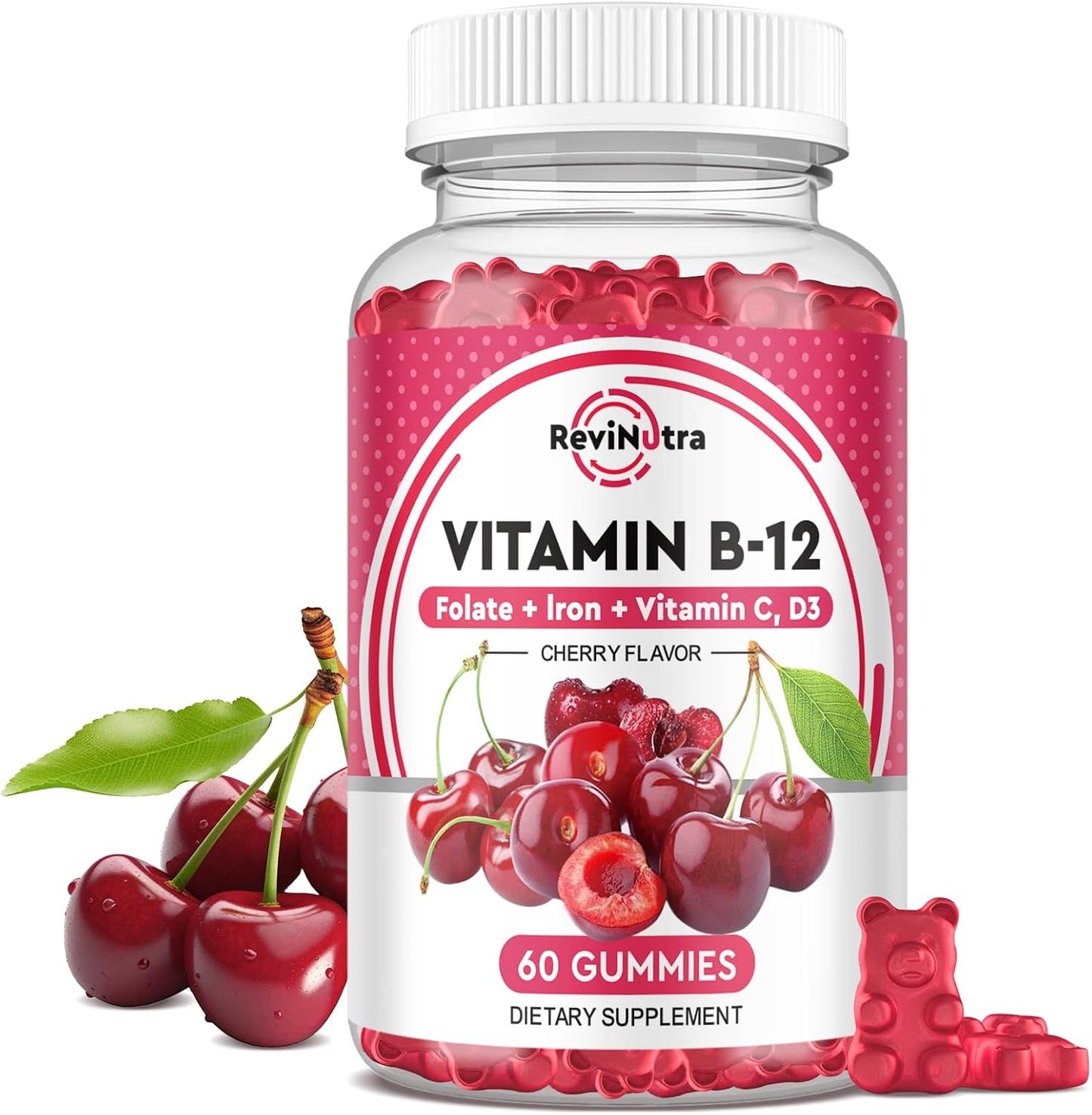 Vegan B12 Gummies with Iron, Vitamin C, D3 & Folate - 5000 mcg Methylcobalamin for Energy, Metabolism, and Immune Support - B-12 Complex Chewable Supplement for Men & Women - 60 Count