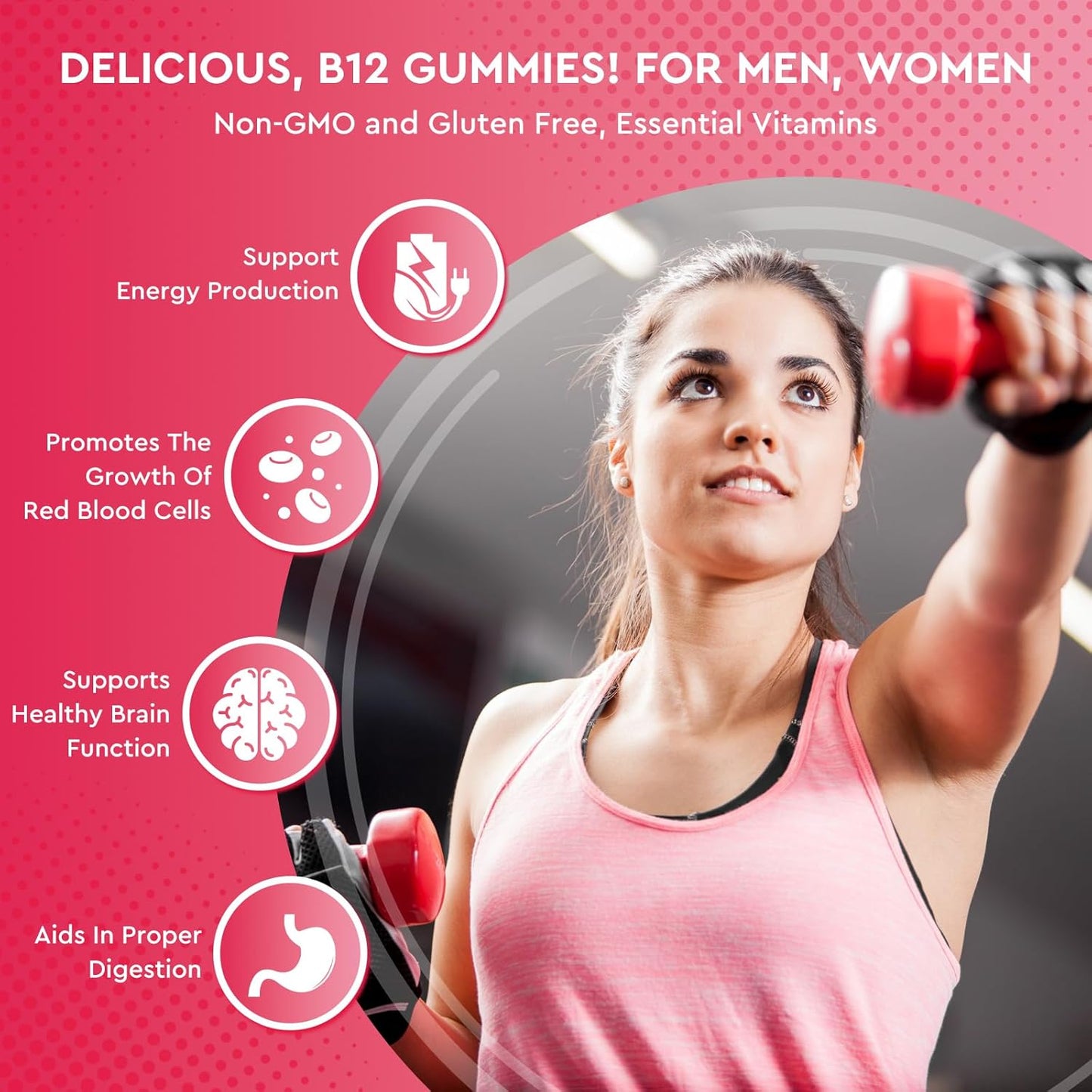 Vegan B12 Gummies with Iron, Vitamin C, D3 & Folate - 5000 mcg Methylcobalamin for Energy, Metabolism, and Immune Support - B-12 Complex Chewable Supplement for Men & Women - 60 Count