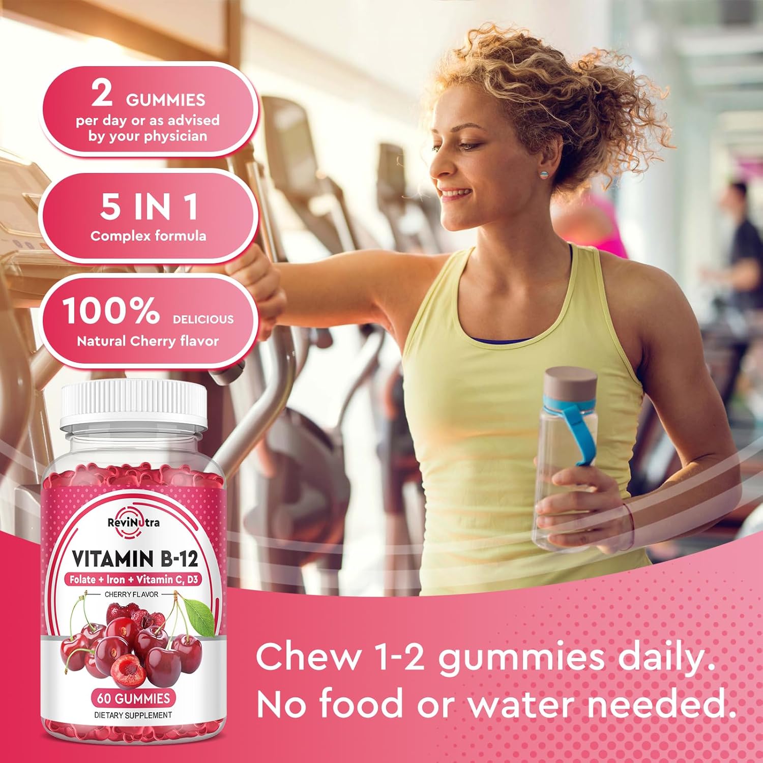 Vegan B12 Gummies with Iron, Vitamin C, D3 & Folate - 5000 mcg Methylcobalamin for Energy, Metabolism, and Immune Support - B-12 Complex Chewable Supplement for Men & Women - 60 Count