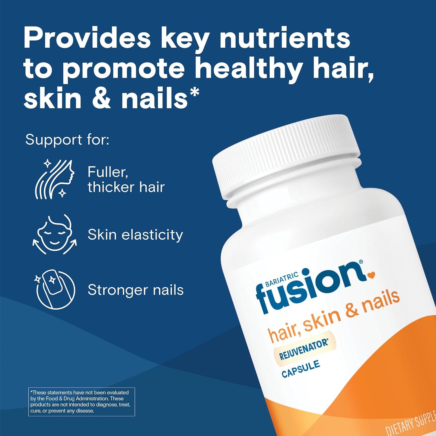 Vegan Bariatric Fusion ONE Per Day Hair Skin and Nails Vitamins for Women - Biotin, B12, B1 - 60 Capsules