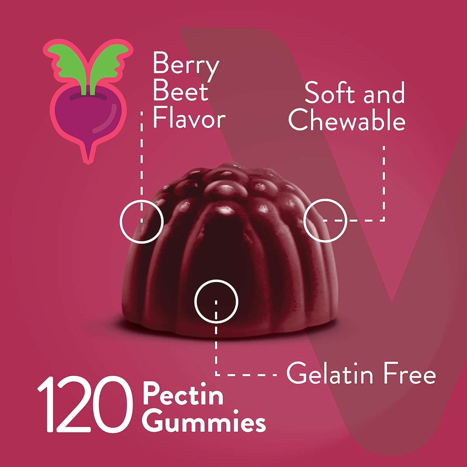 Vegan Beet Root Gummies with Magnesium, Vitamin C for Blood Pressure Support - Berry Flavored Chewables