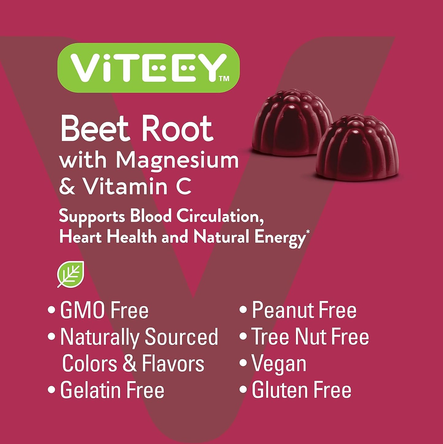 Vegan Beet Root Gummies with Magnesium, Vitamin C for Blood Pressure Support - Berry Flavored Chewables