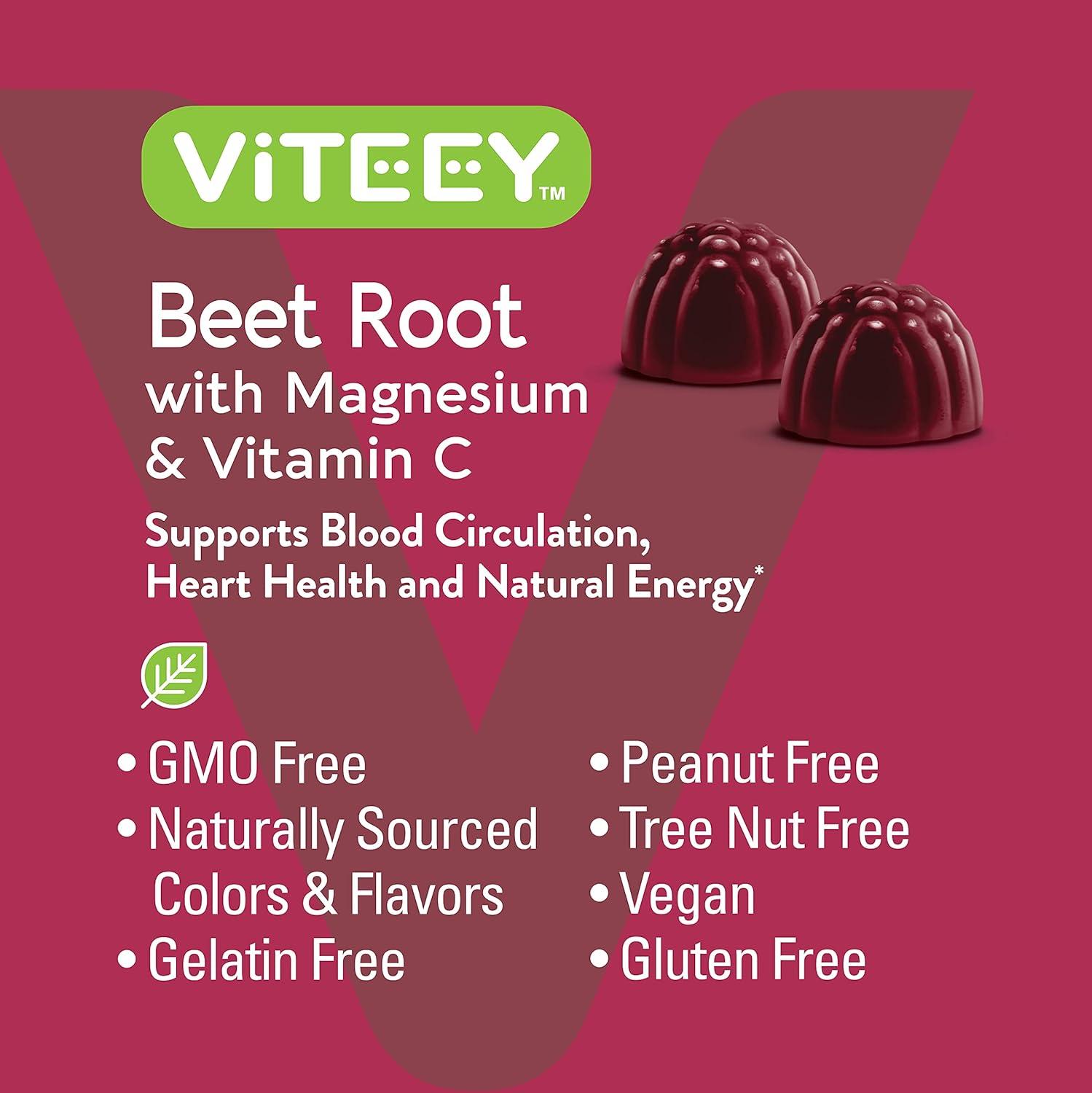 Vegan Beet Root Gummies with Magnesium, Vitamin C for Blood Pressure Support - Berry Flavored Chewables