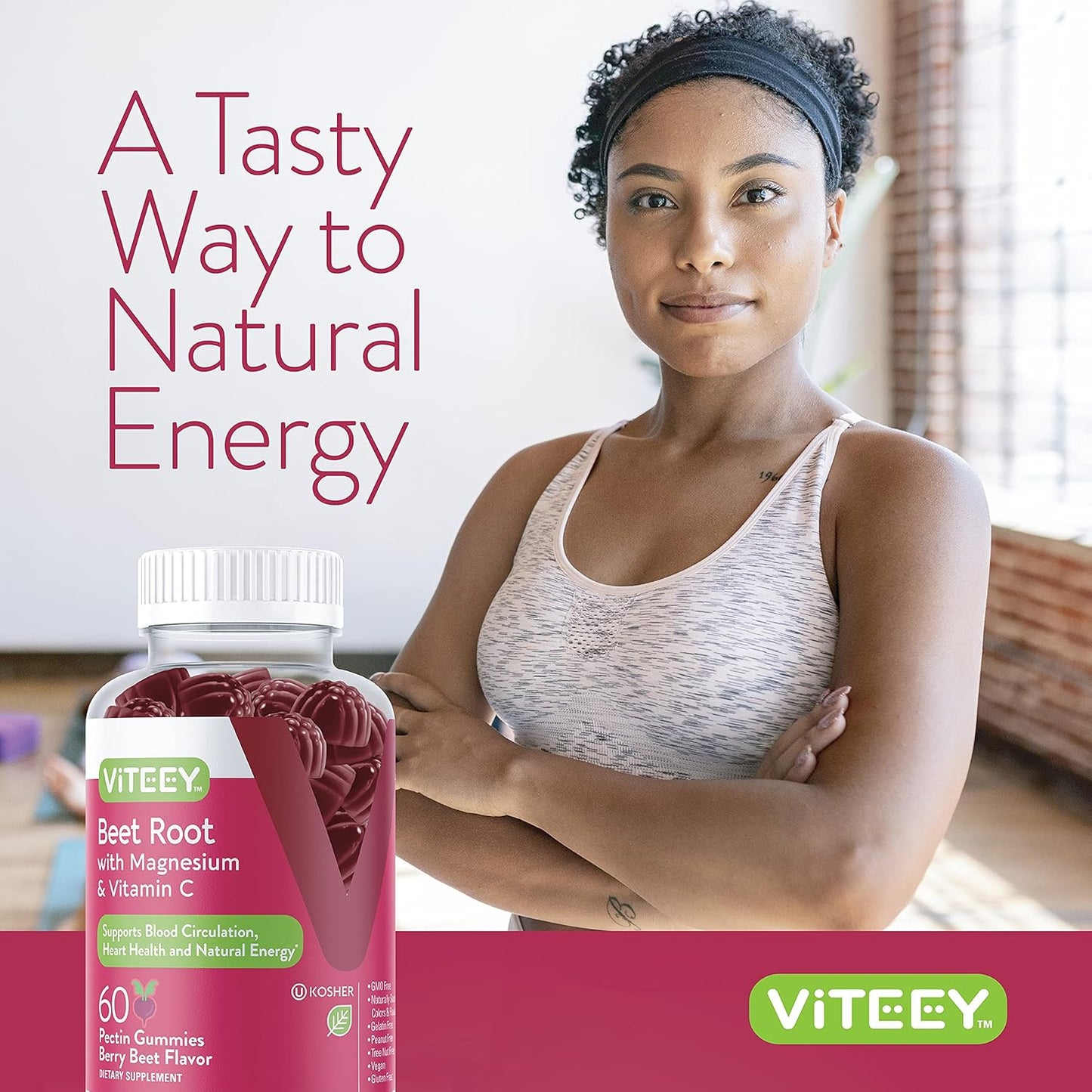 Vegan Beet Root Gummies with Magnesium, Vitamin C for Blood Pressure Support - Berry Flavored Chewables