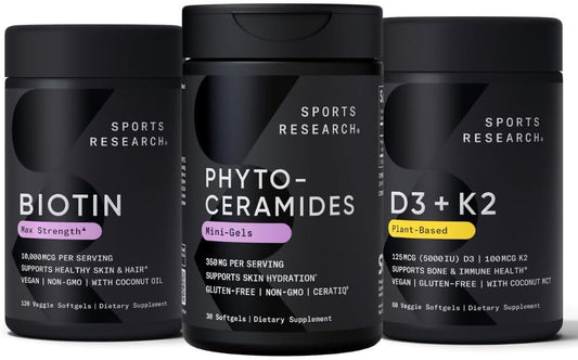 Vegan Biotin 10,000mcg with Vitamin D3 K2 & Phytoceramides for Skin Hydration