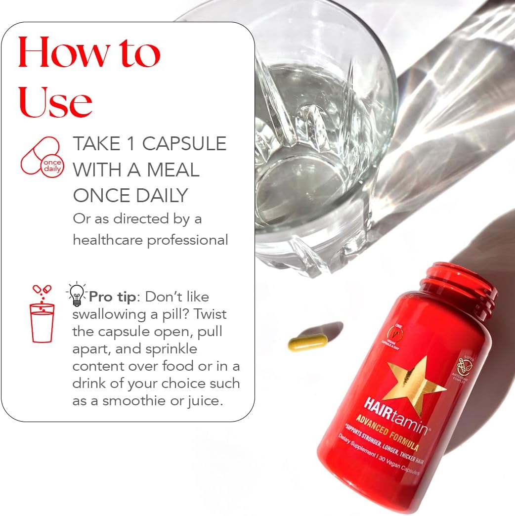Vegan Biotin Capsules for Hair Growth & Health - Reduce Thinning & Loss - 30 Capsules