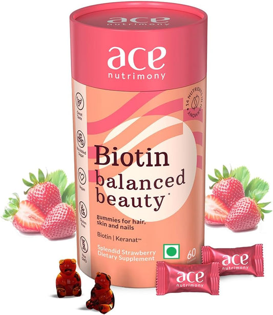 Vegan Biotin Gummies for Hair Growth - Gluten Free Hair, Skin, and Nails Vitamins - 60 Gummies