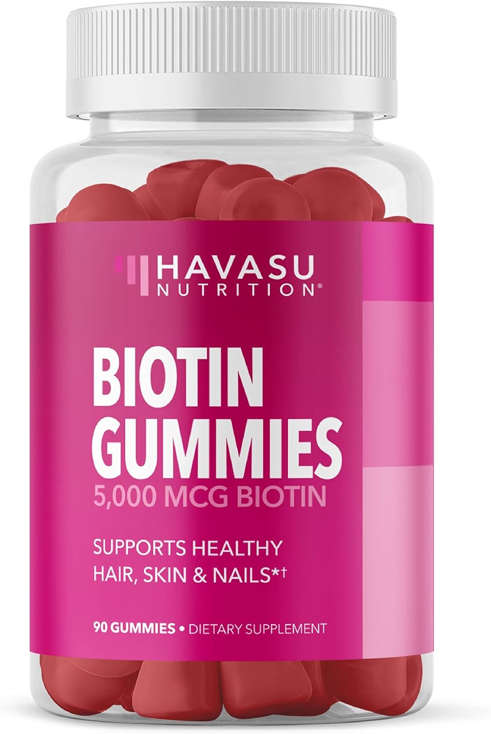 Vegan Biotin Gummies for Hair, Skin, and Nails - 5000mcg Supplement for Women and Men - Promotes Healthy Hair and Skin - Vitamin B7 - Strawberry Flavor - 90 Count