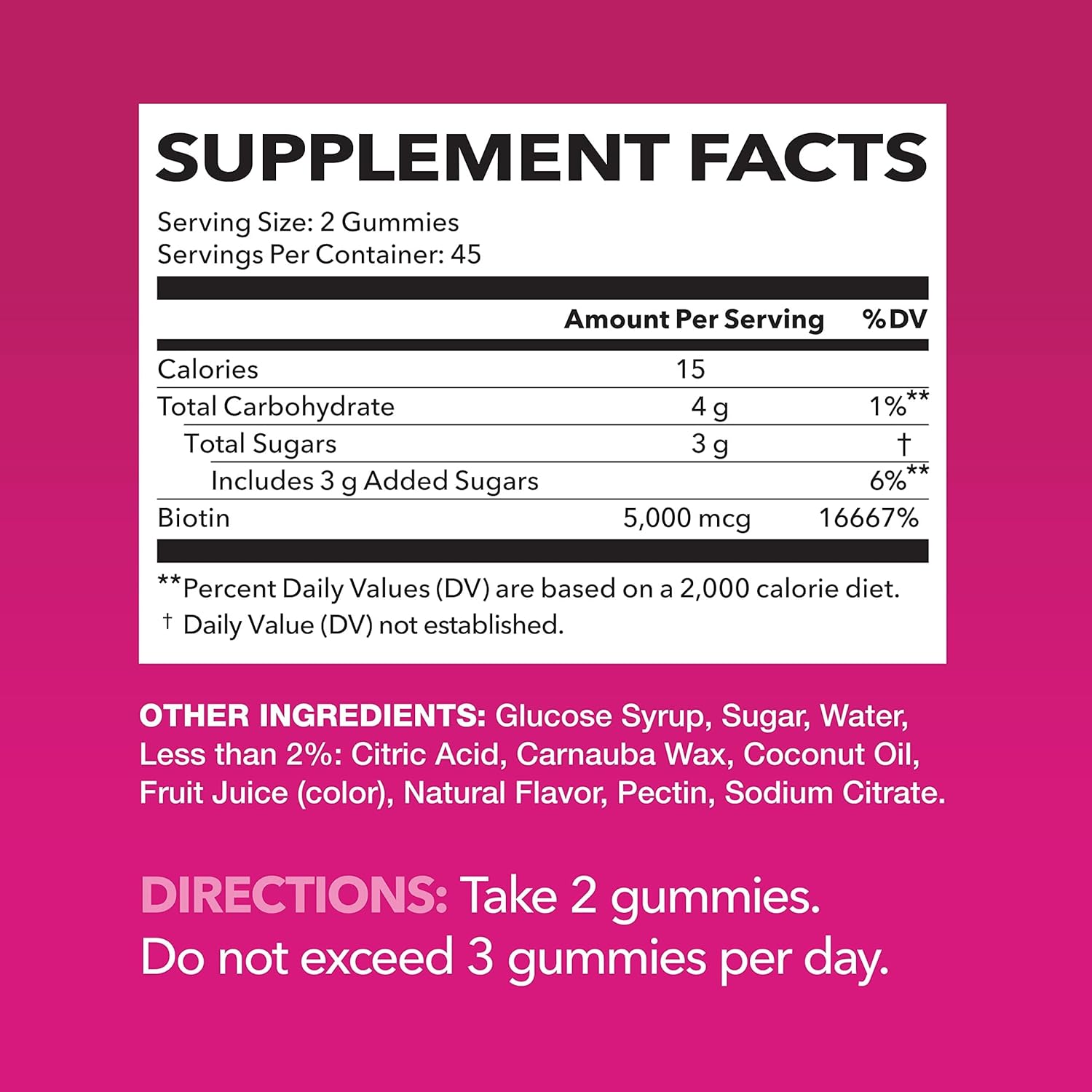 Vegan Biotin Gummies for Hair, Skin, and Nails - 5000mcg Supplement for Women and Men - Promotes Healthy Hair and Skin - Vitamin B7 - Strawberry Flavor - 90 Count