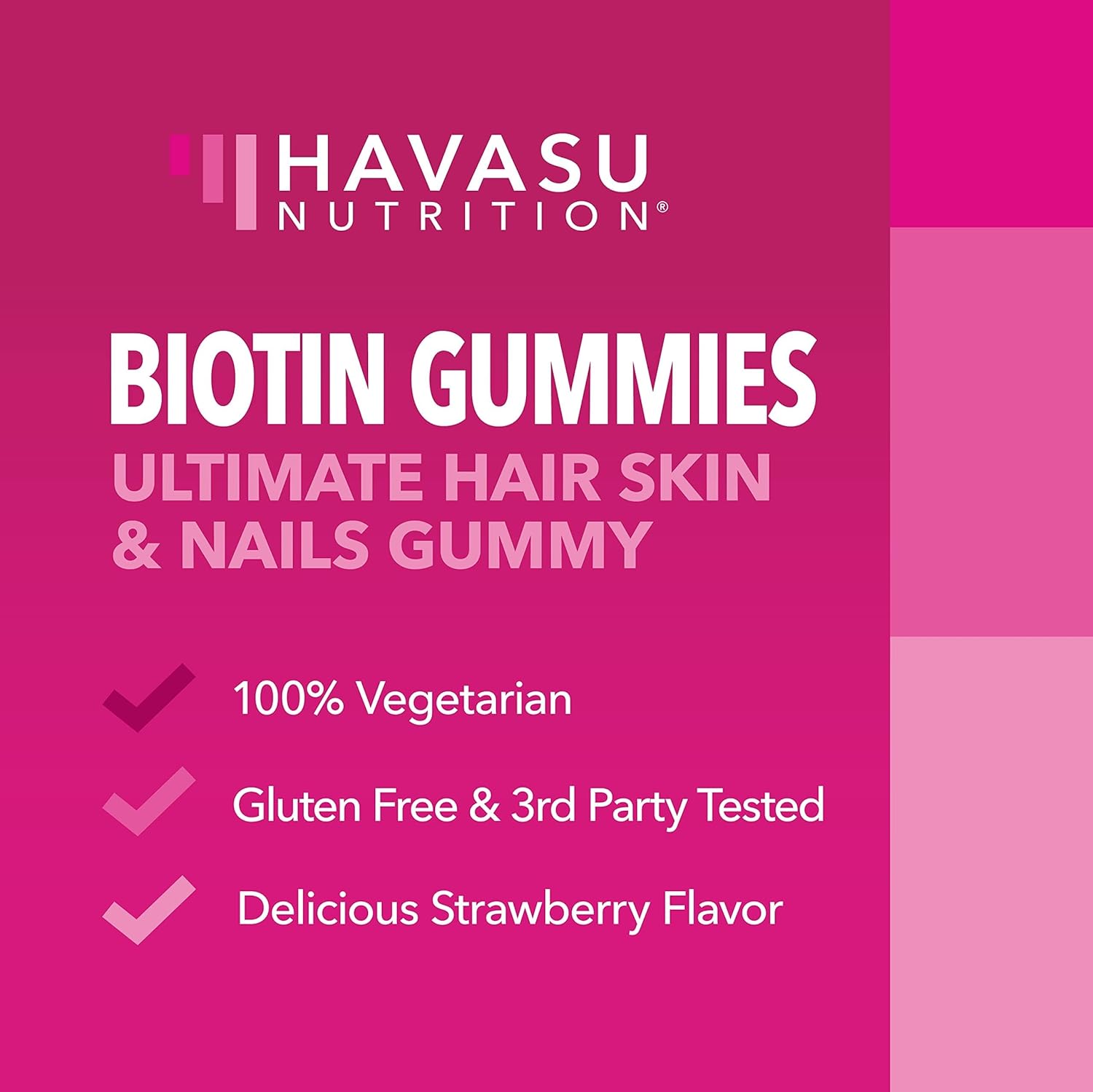 Vegan Biotin Gummies for Hair, Skin, and Nails - 5000mcg Supplement for Women and Men - Promotes Healthy Hair and Skin - Vitamin B7 - Strawberry Flavor - 90 Count